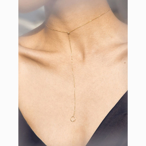 Milk + Tea Jewelry - Gold Circle Lariat Lasso Choker Dainty Necklace